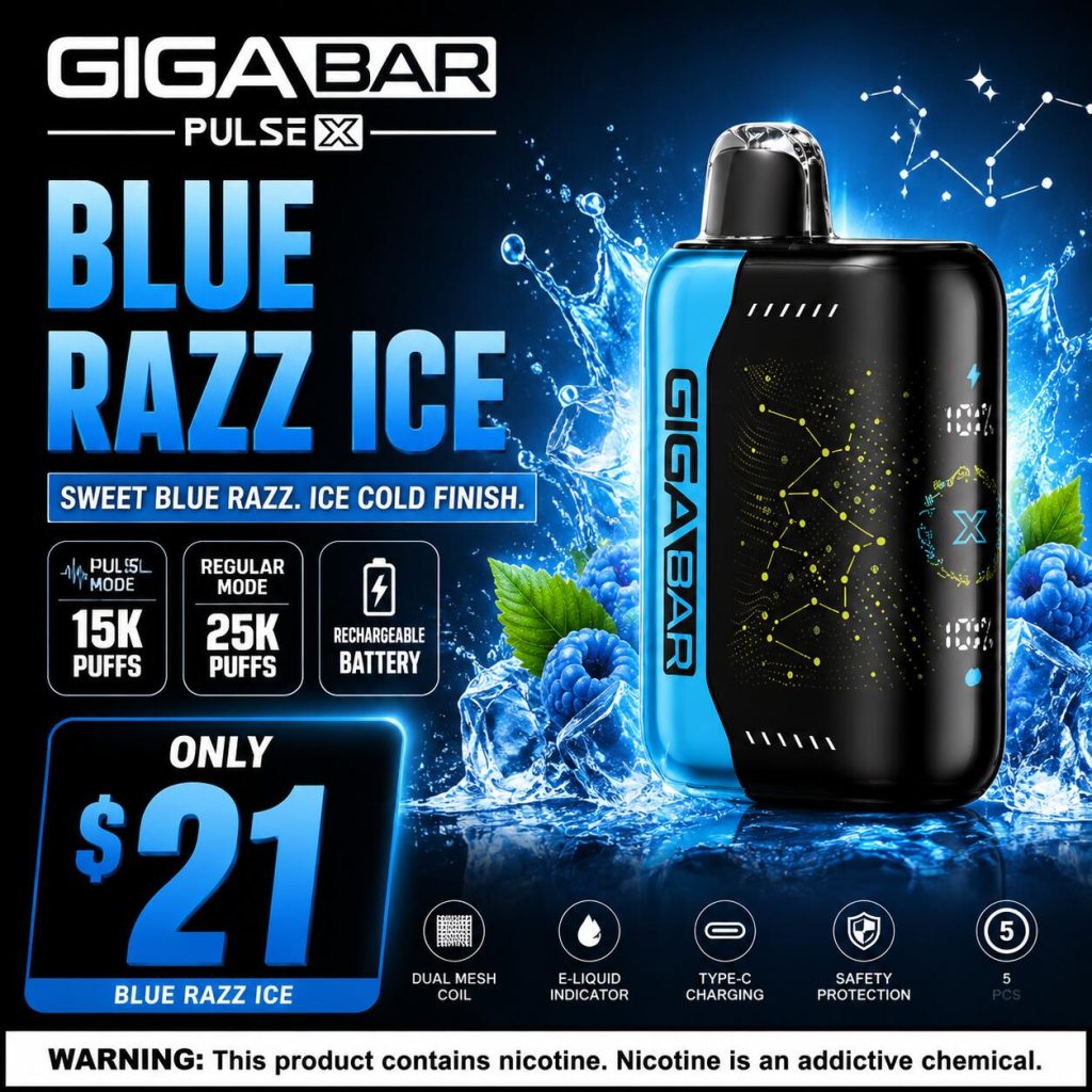 GIGA BAR PULSE X 25000 Puffs - Blue Razz Ice 2